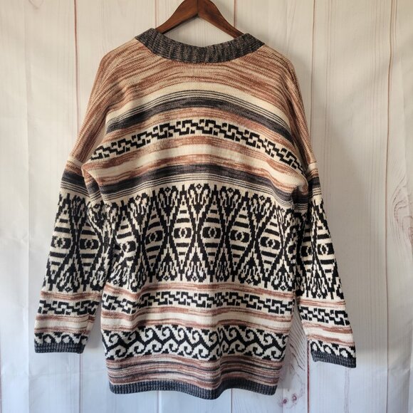 Buckle Lucky Brand Jacquard Boyfriend Open Front Knit Cardigan Sweater, Western - Picture 4 of 10